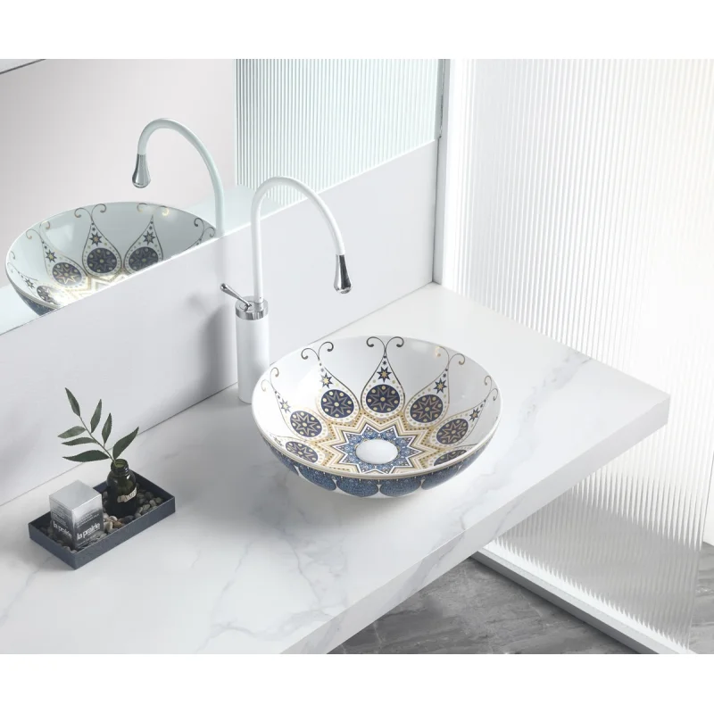 Раковина-чаша Bronze de Luxe Lotos 40 5008 Белая Синяя