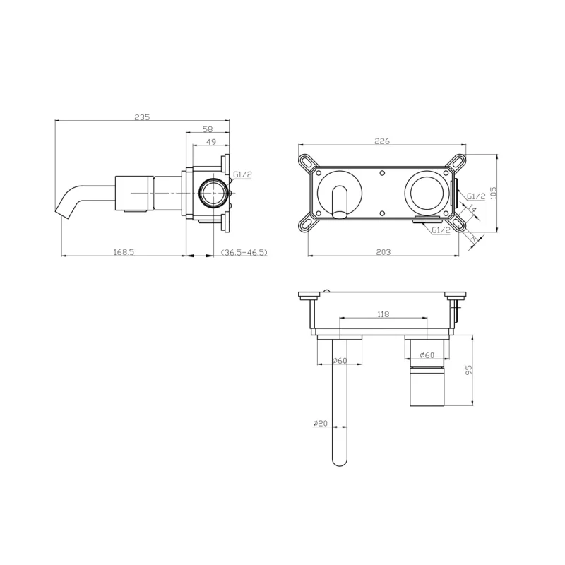 Смеситель скрытого монтажа для раковины Bronze de Luxe Focus 24686BG, черный матовый