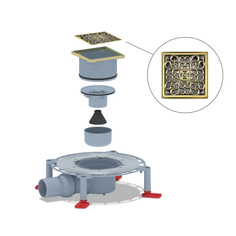 Душевой трап Bronze de Luxe Узоры 21962-5602 с решеткой Бронза