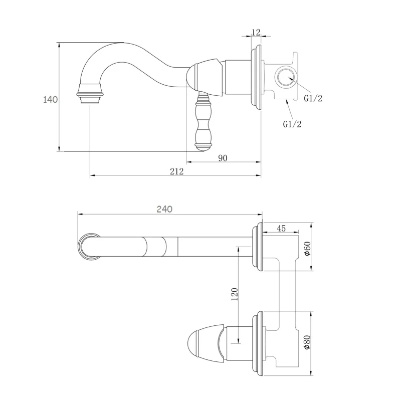 1920CRC Смеситель настенный TIFFANY для раковины хром, керамическая ручка