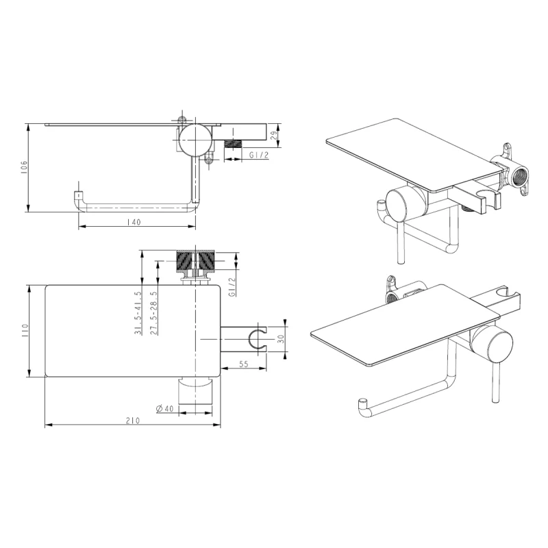 Гигиенический душ Bronze de Luxe Scandi, 708/1BR, со смесителем, бронза