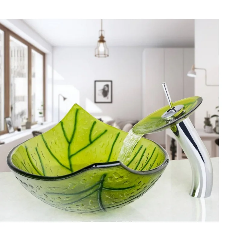 Накладная раковина со смесителем Bronze De Luxe 55 см 140186/1 зеленая