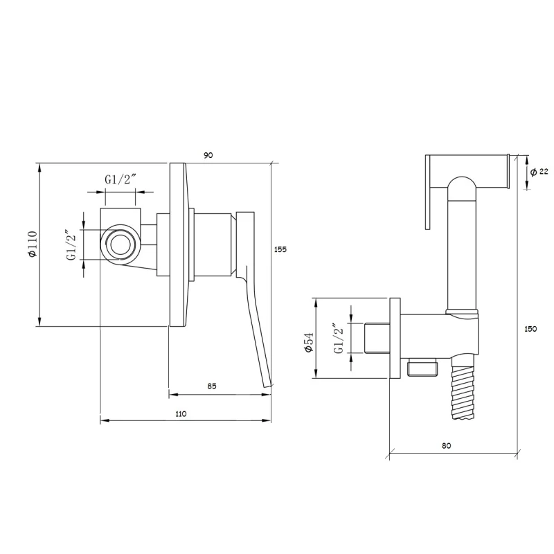 Гигиенический душ Bronze de Luxe Element EL28CB, со смесителем, хром/черный матовый