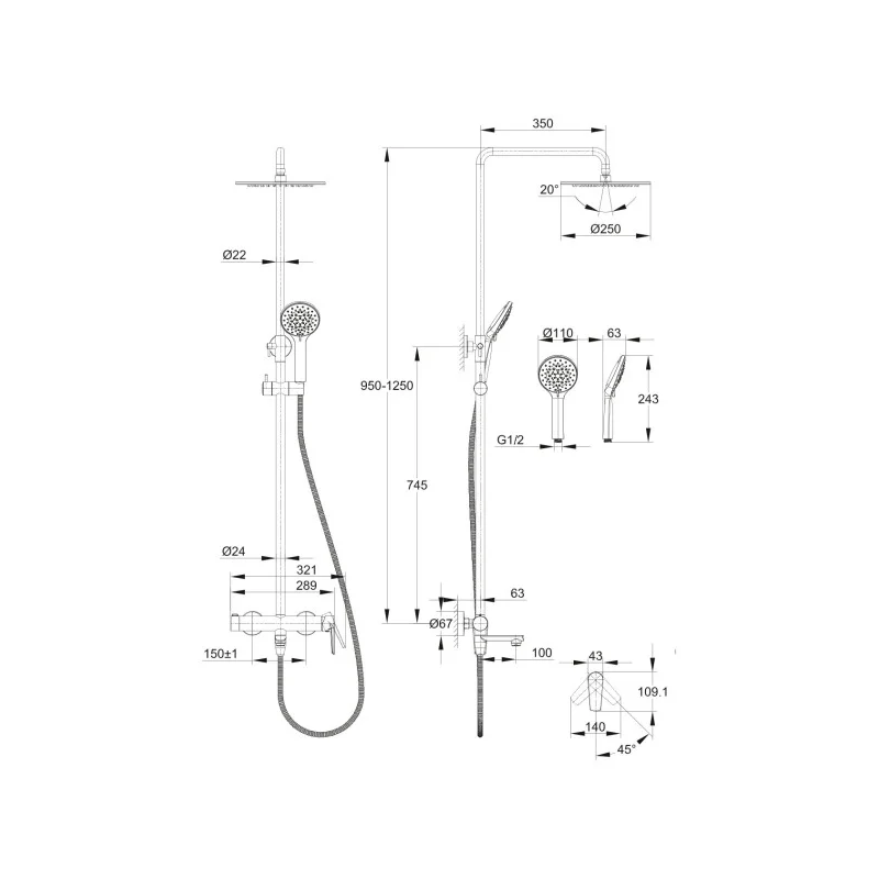 Душевая система Cersanit Moduo 64314 Хром