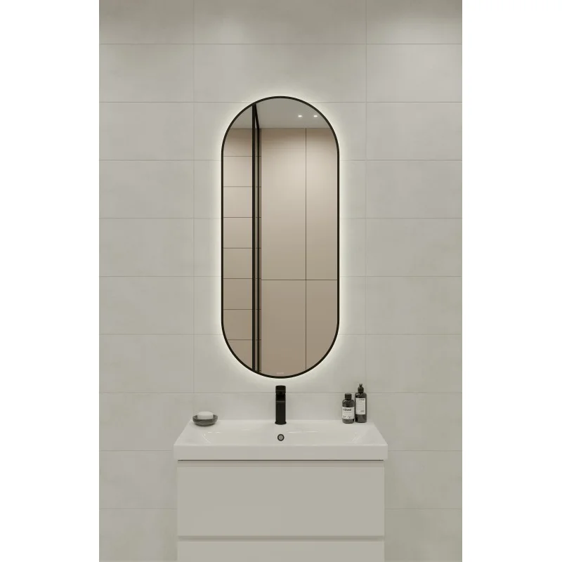 Зеркало Cersanit Eclipse smart 50x122 с подсветкой овальное, чёрная рамка