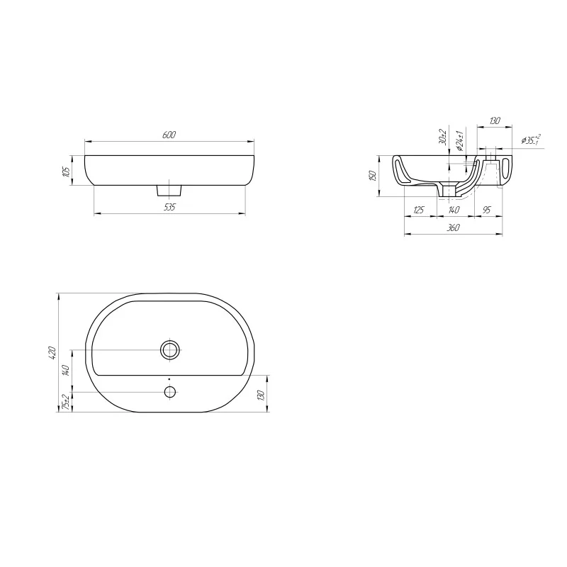 Раковина накладная Cersanit Caspia 60 Oval S-UM-CAS60/1-O-w