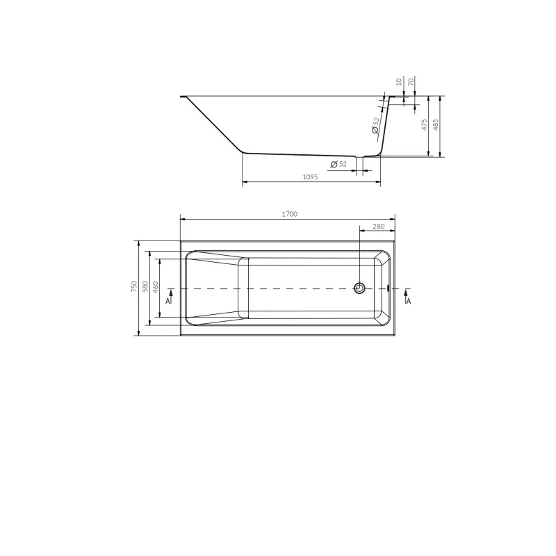 Ванна прямоугольная Cersanit CREA 170*75