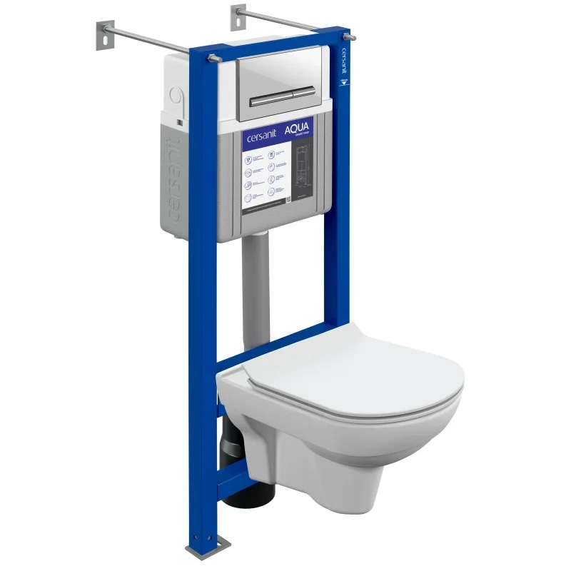 Комплект унитаза с инсталляцией Cersanit City 63485 с сиденьем Микролифт и Белой клавишей смыва
