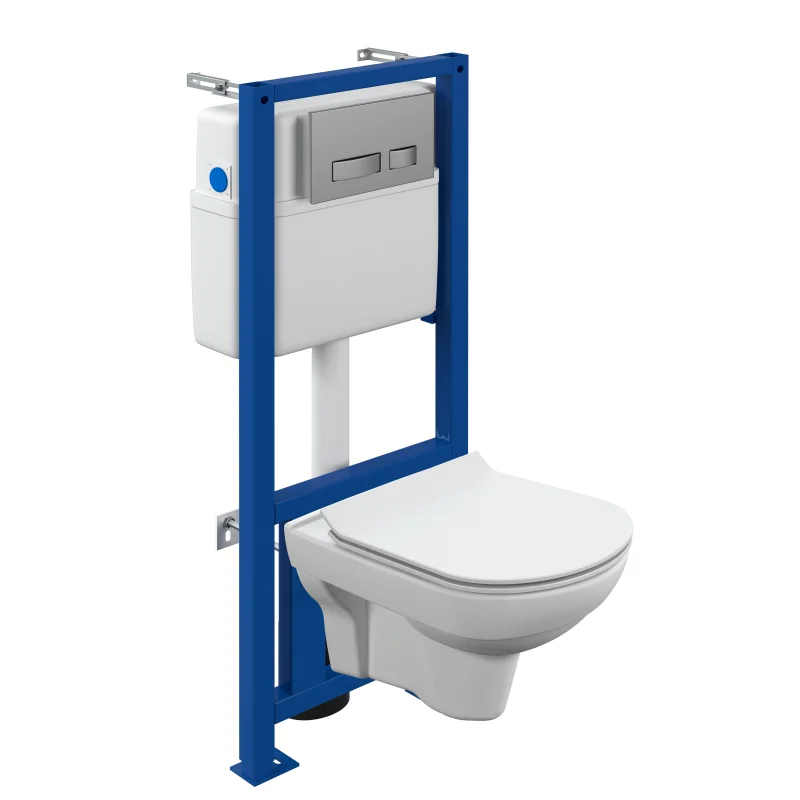 Комплект инсталляция с подвесным унитазом Cersanit City 64075 с сиденьем микролифт и клавишей смыва хром