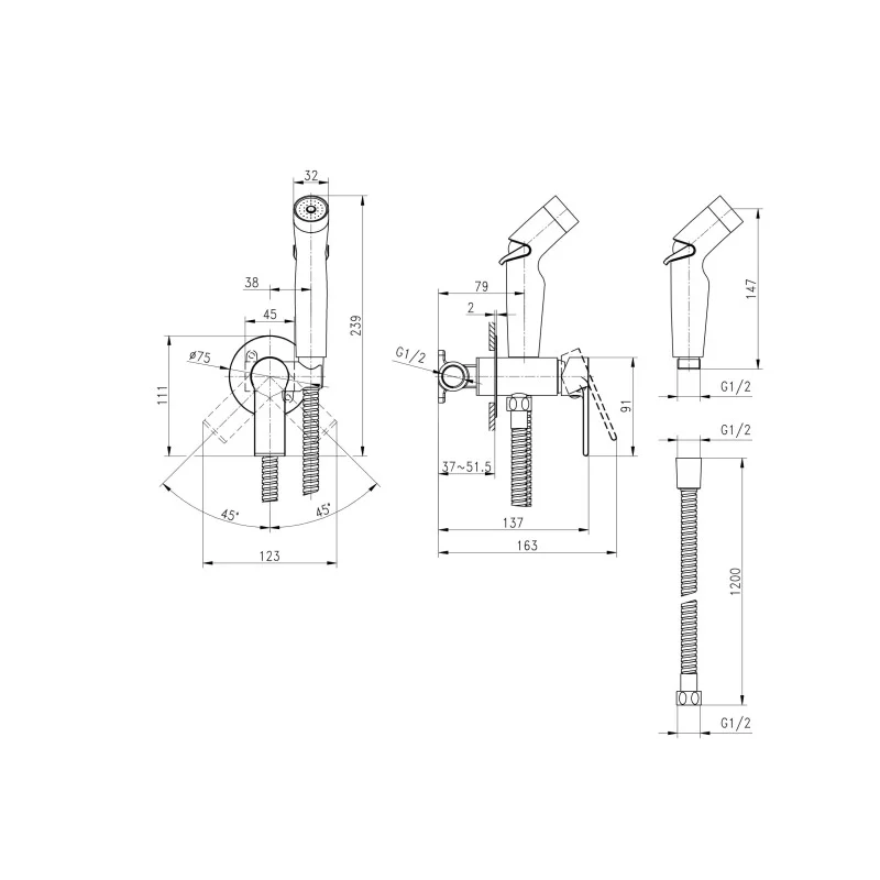 Гигиенический душ со смесителем Cersanit Brasko Black 64103 Черный матовый