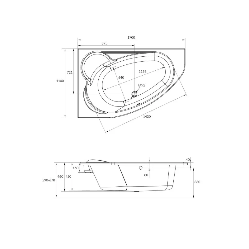 Ванна акриловая Cersanit Kaliope 170 x 110 см, асимметричная, белая, левая