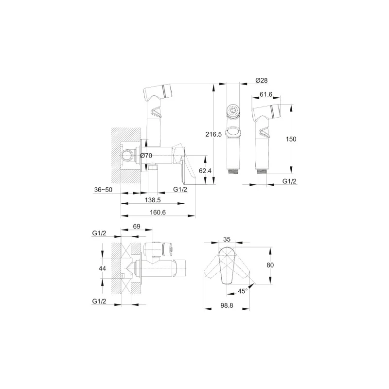 Гигиенический душ со смесителем Cersanit Vero 64106, хром