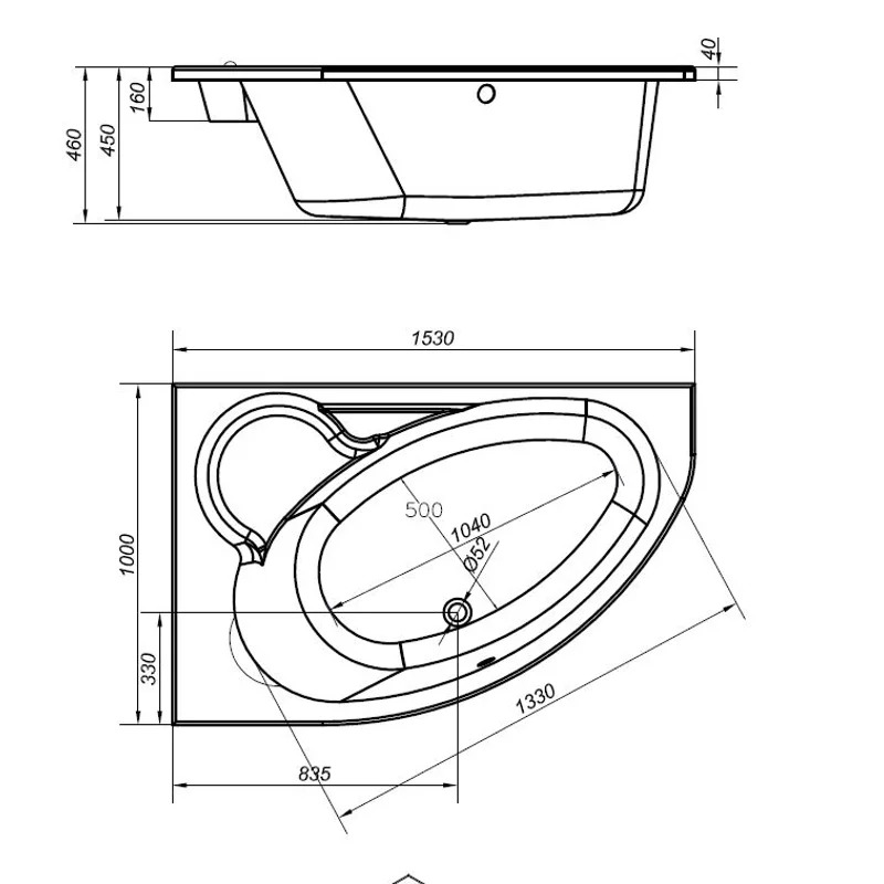 Ванна акриловая Cersanit Kaliope 153 x 100 см, асимметричная, белая, левая