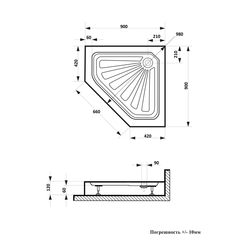 Поддон P91Ceruttispa пентагональный (90х90х12)
