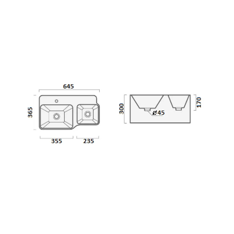 Раковина Double BELLA (645х365х300) двойная подвесная Ceruttispa