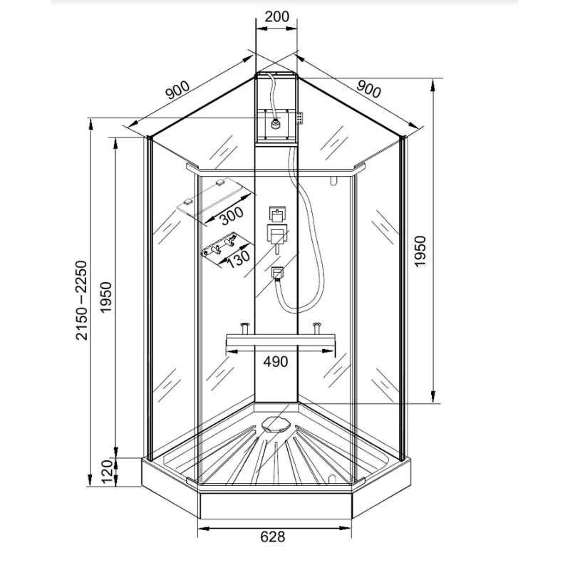 Кабина CHIKA901B душевая без крыши Ceruttispa (90x90x215-225)