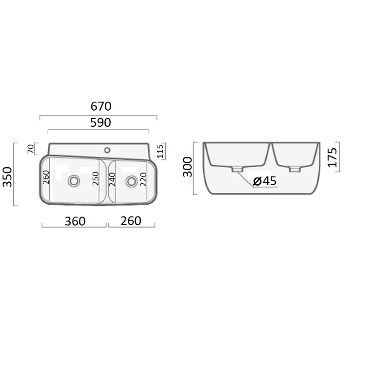 Раковина Double MARCO подвесная Ceruttispa (670x350x300)