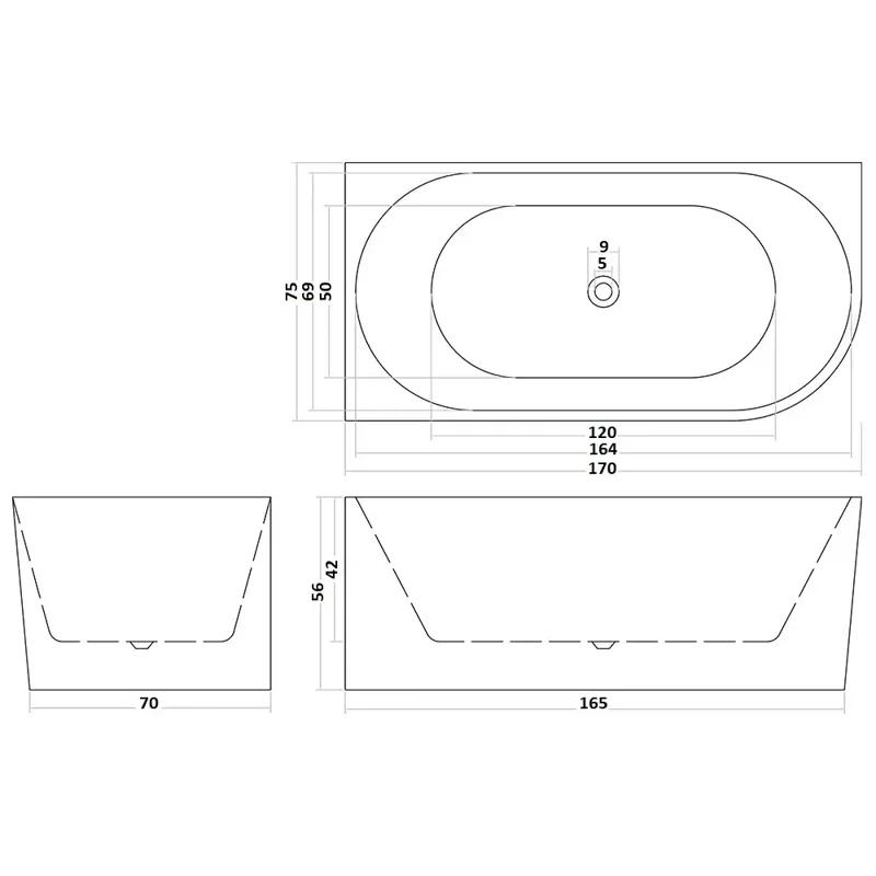 Ванна AMI L акриловая приставная Ceruttispa (1700x750x560)