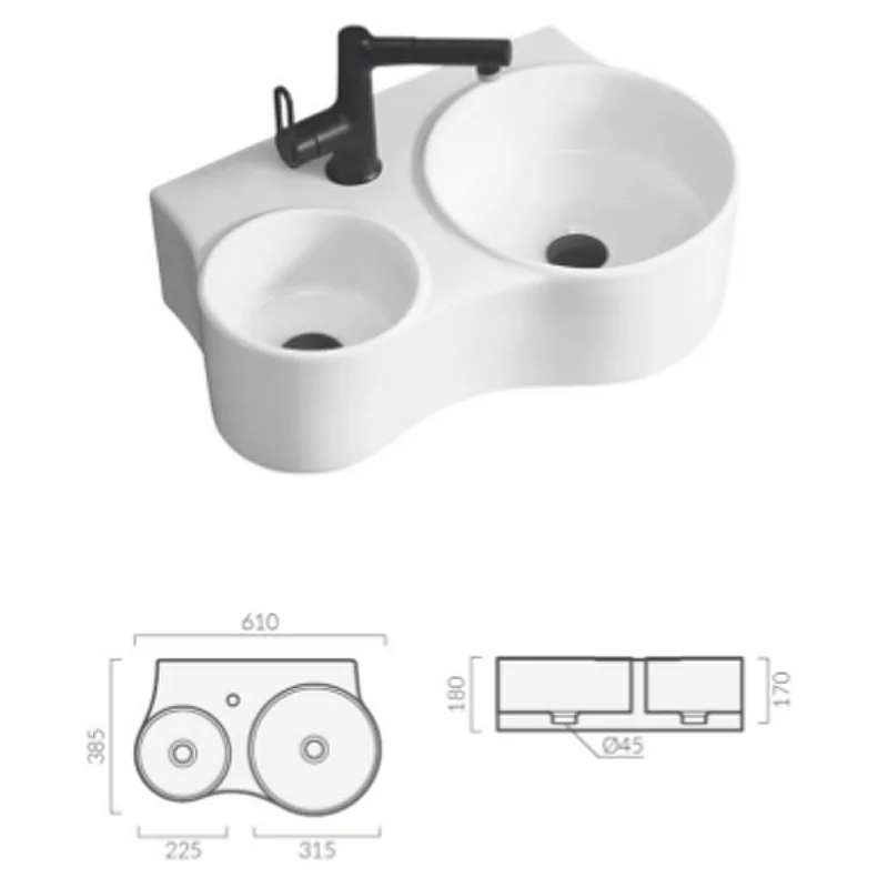 Раковина Double NAPOLI (610х385х180) двойная накладная Ceruttispa