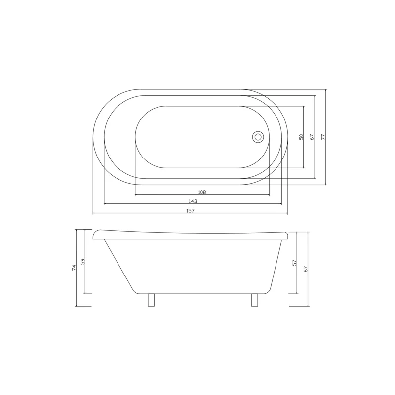 Ванна CLASSIC 150 акриловая отдельностоящая Ceruttispa (1570x770x740) на львиных алюминиевых лапах (хром)