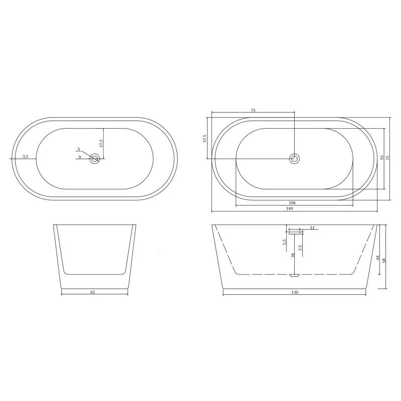 Ванна RESIA150 акриловая отдельностоящая Ceruttispa (1500x750x580)