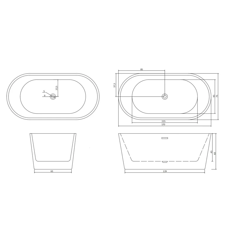 Ванна GRETA170 акриловая (1700x800x600) отдельностоящая, белая, со сливом-переливом Ceruttispa
