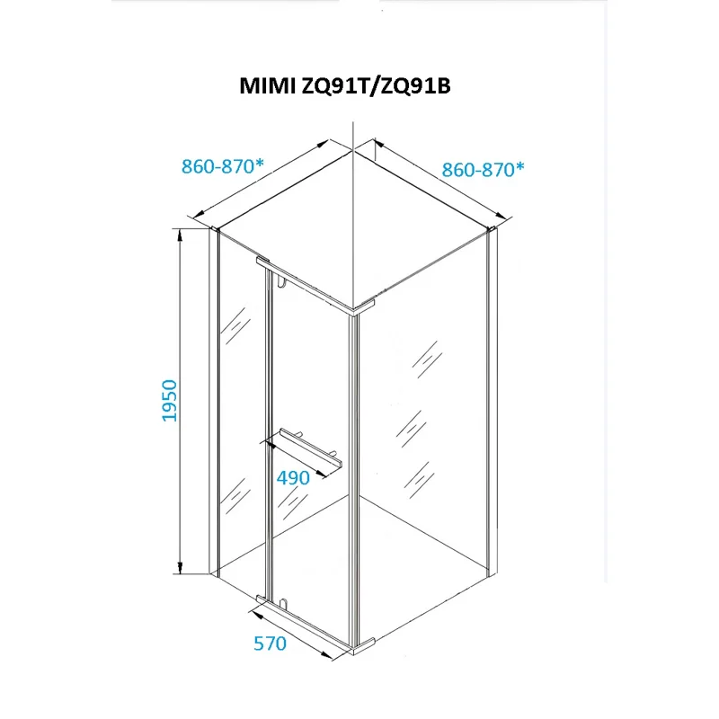 Ограждение MIMI ZQ91B душевое Ceruttispa без поддона (90x90x195)