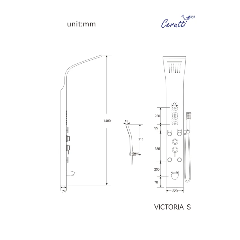 Панель VICTORIA S душевая из нержавеющей стали с форсунками Ceruttispa CT9976