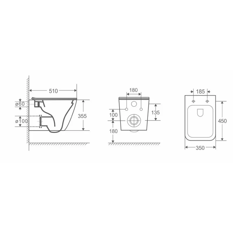 Унитаз MIMI Aria MB подвесной безободковый черный матовый, ТЕРМООБЖИГ (не плёнка) CT8920 Ceruttispa (510х350х355)