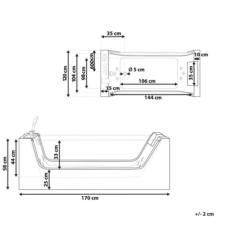 Ванна C-454A акриловая гидромассажная Ceruttispa (1700x1200x580)