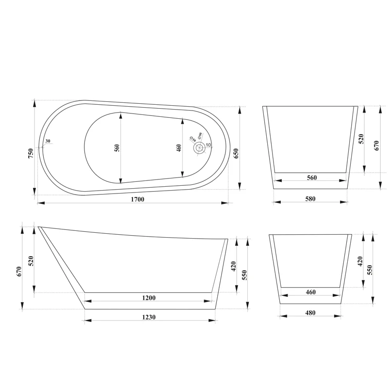 Ванна VIVA N акриловая отдельностоящая Ceruttispa (1700x750x670)