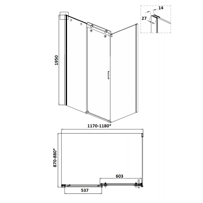 Ограждение CEZA'S120 душевое Ceruttispa без поддона (90x120x195)
