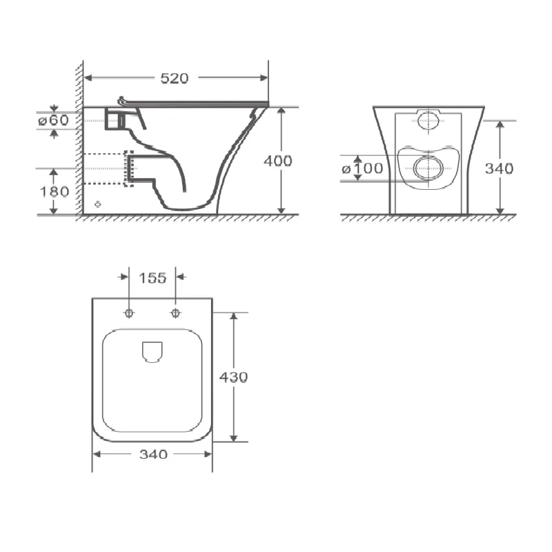 Унитаз VETTORE F приставной безободковый Ceruttispa  CT7841 (520х340х400)
