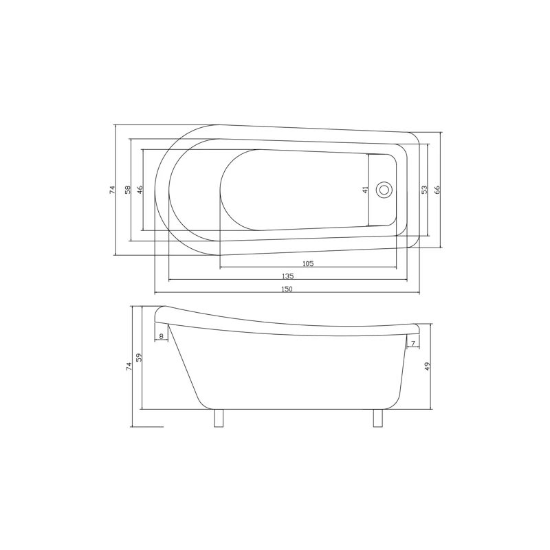 Ванна VITO 150 акриловая отдельностоящая Ceruttispa (1550x740x750) на львиных алюминиевых лапах (хром)