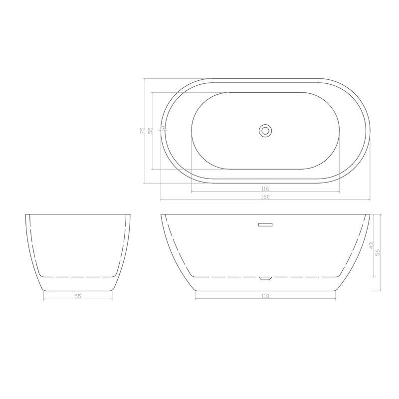 Ванна d'ISEO160 акриловая отдельностоящая, белая, со сливом-переливом Ceruttispa (1600x750x560)