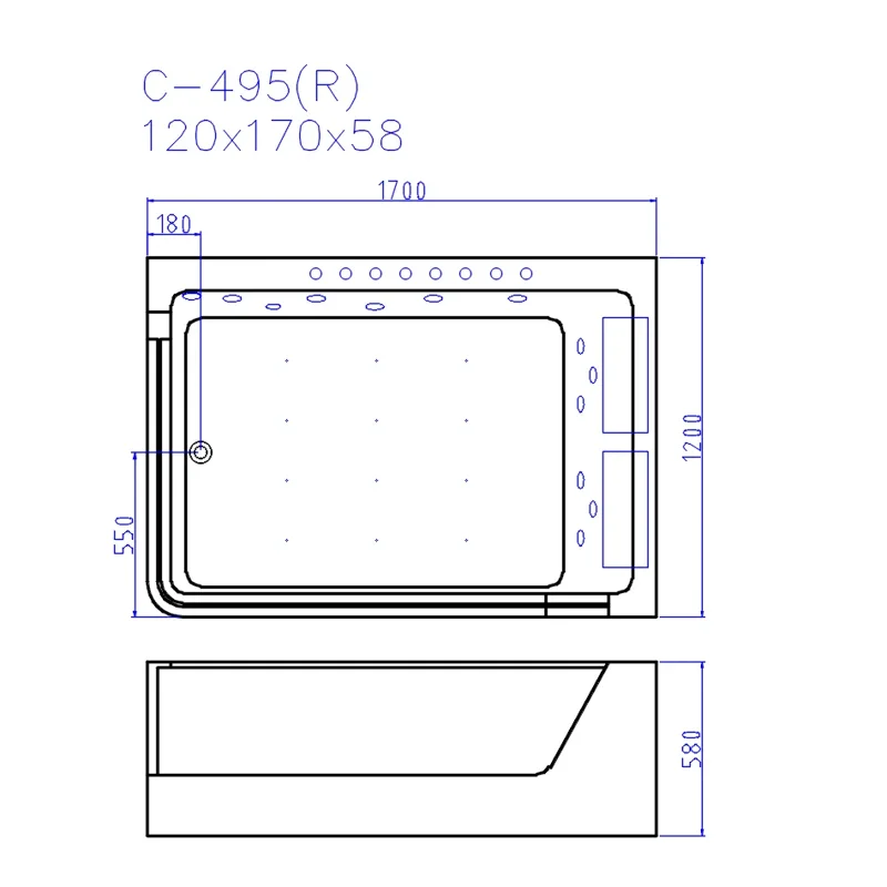 Ванна C-495R акриловая гидромассажная Ceruttispa (1700x1200x580)