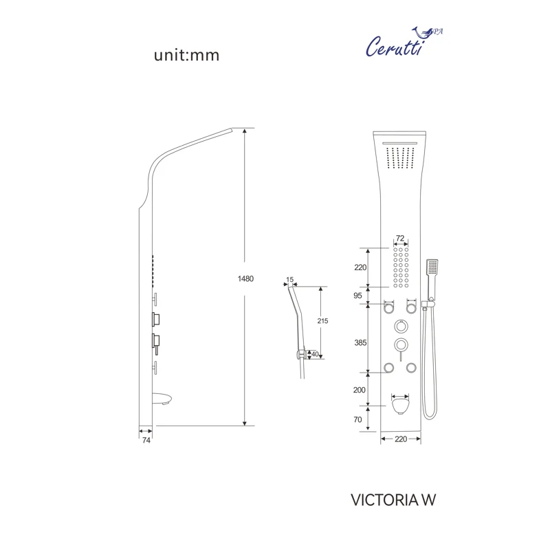 Панель VICTORIA W душевая из нержавеющей стали с форсунками Ceruttispa CT9979, цвет белый
