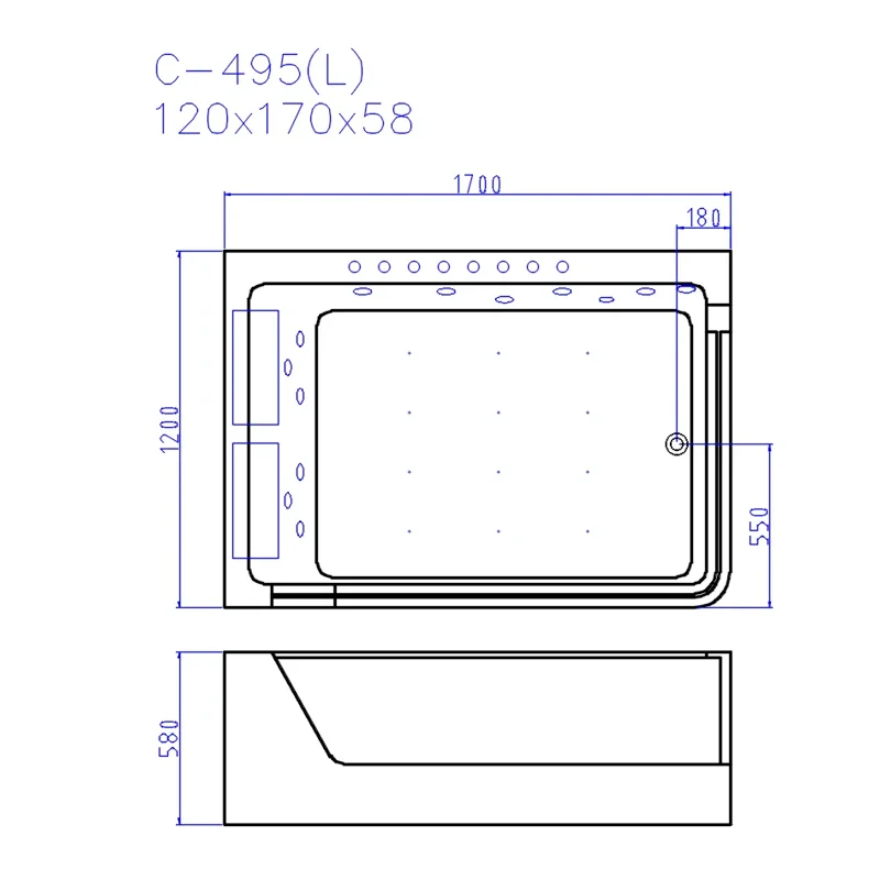 Ванна C-495L акриловая гидромассажная Ceruttispa (1700x1200x580)