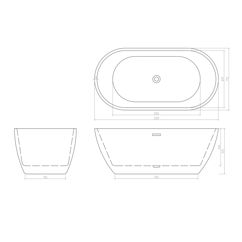 Ванна d'ISEO150 акриловая отдельностоящая, белая, со сливом-переливом Ceruttispa (1500x750x560)