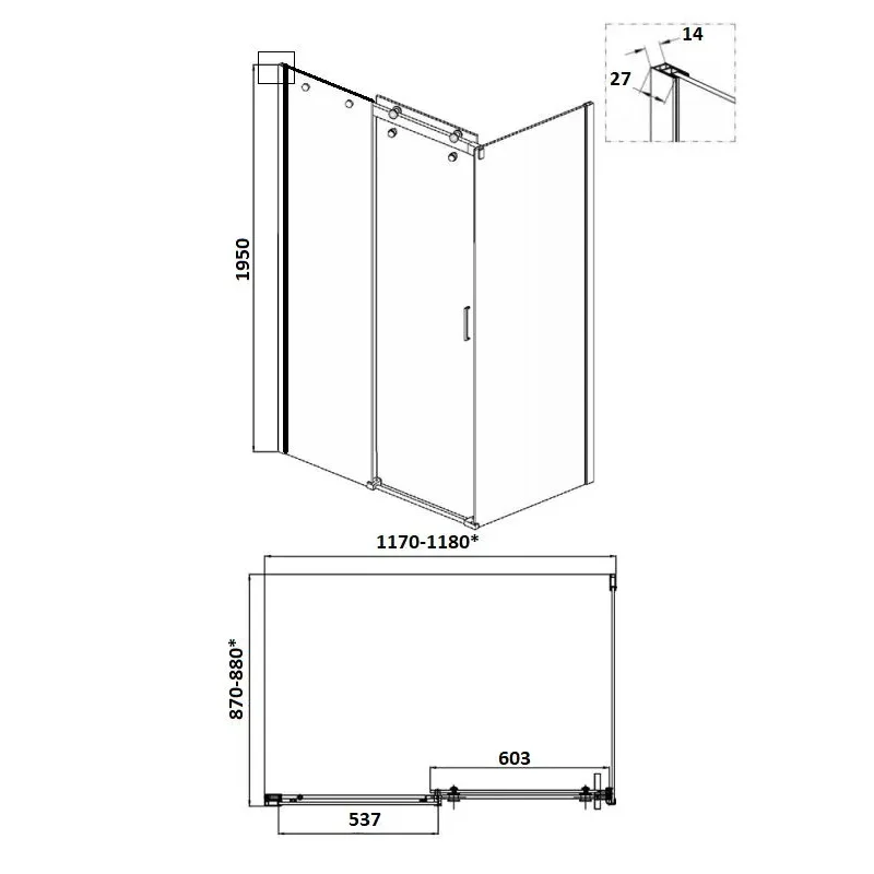 Ограждение CEZA'S120B душевое Ceruttispa без поддона (90x120x195)