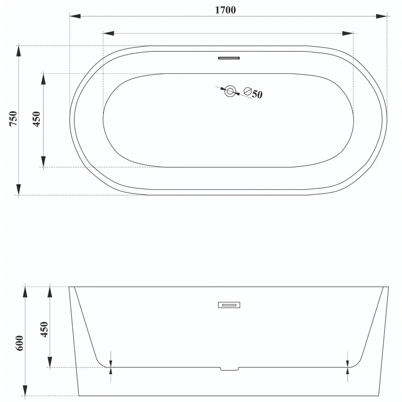 Ванна SKYE170 акриловая (1700x750x600) отдельностоящая, белая, со сливом-переливом Ceruttispa