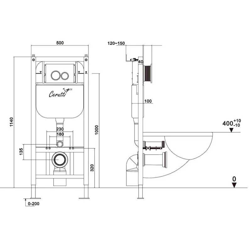 Инсталляция для унитаза Ceruttispa CR558, с рамой повышенной коррозионной стойкости