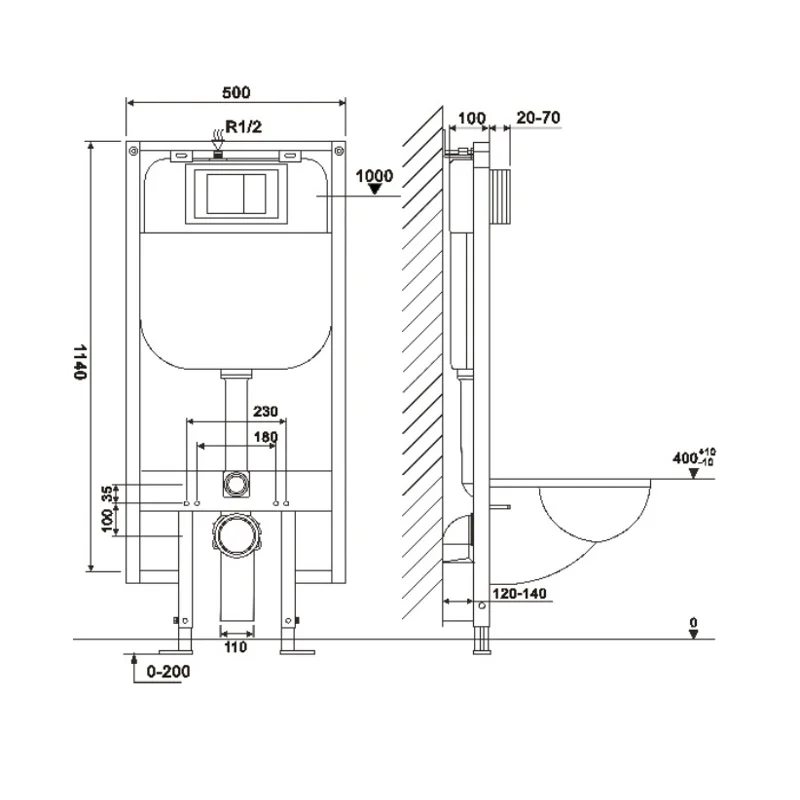 Инсталляция для унитаза Ceruttispa CR557, с рамой повышенной коррозионной стойкости