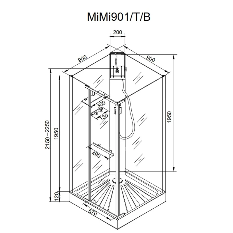 Кабина MiMi901T душевая Ceruttispa (90x90x215-225)