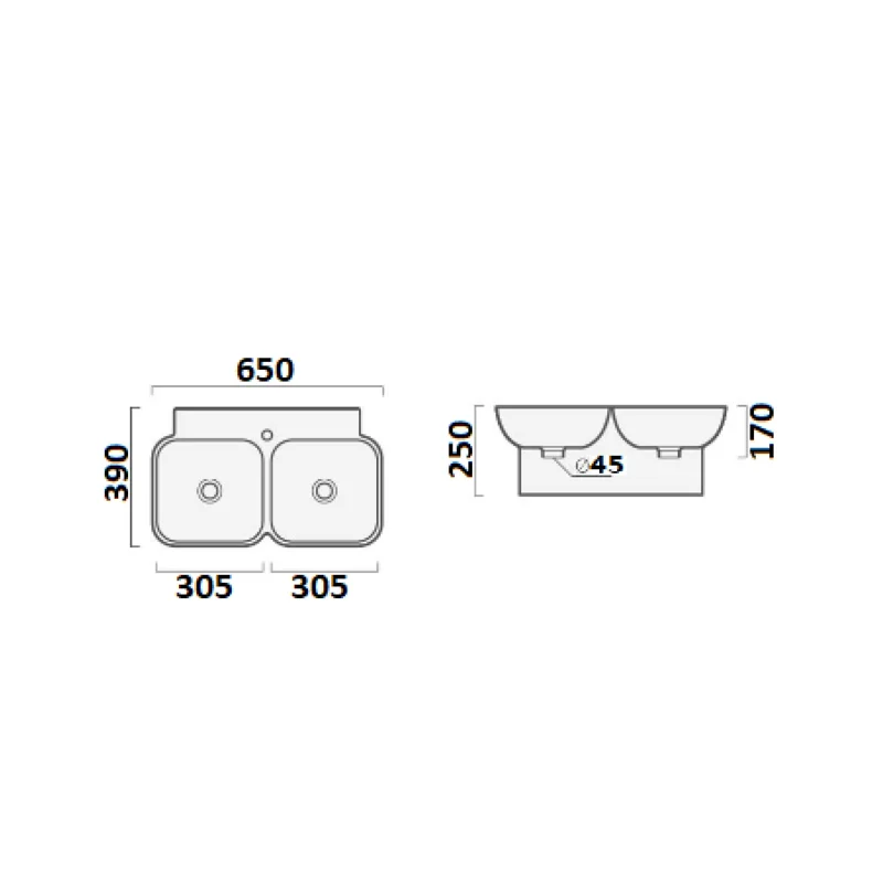 Раковина Double NEMI (650х390х250) двойная подвесная Ceruttispa