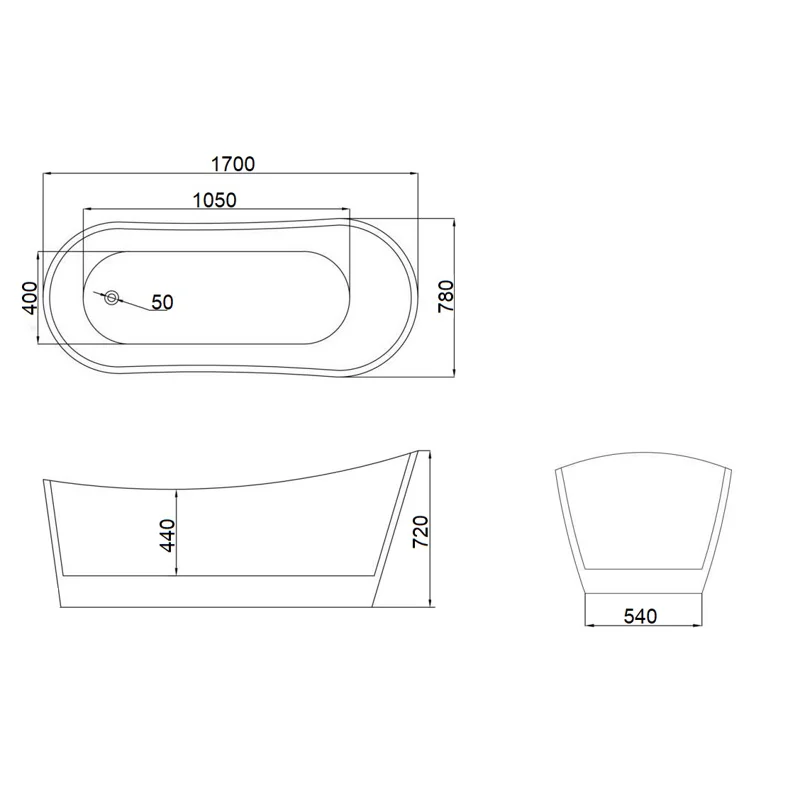 Ванна GLORIA170 акриловая (1700x750x720) отдельностоящая, белая, со сливом-переливом Ceruttispa