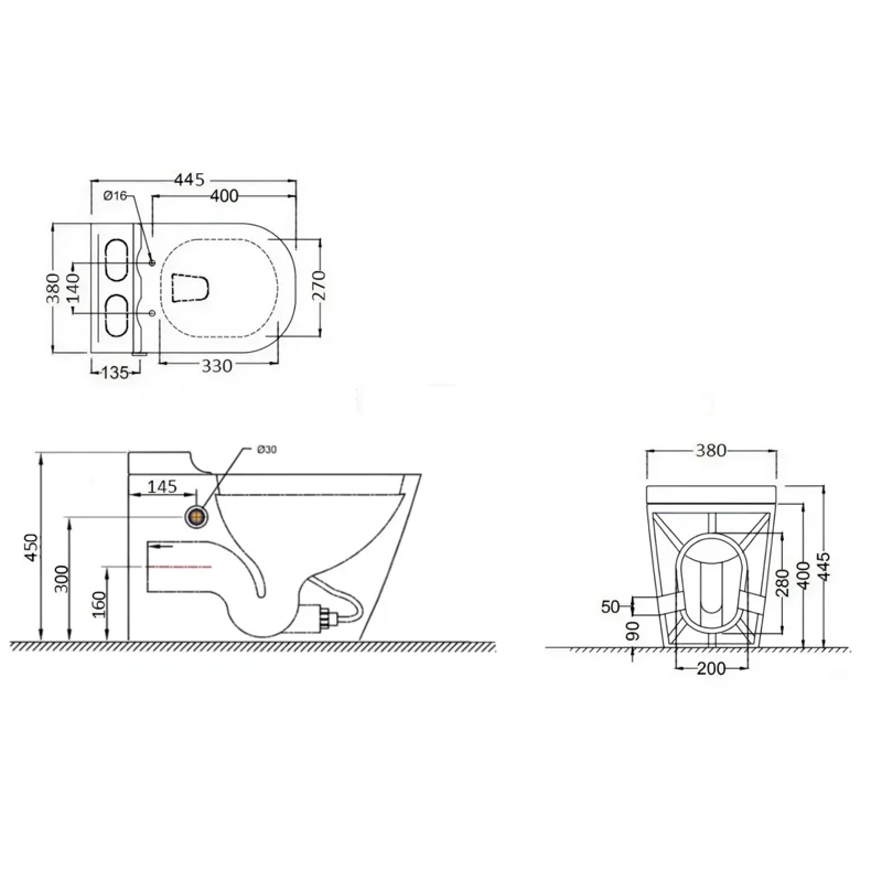 Унитаз SELLA Pulse приставной с функцией импульсного смыва, безободковый Ceruttispa CT10198 (580х360х400)