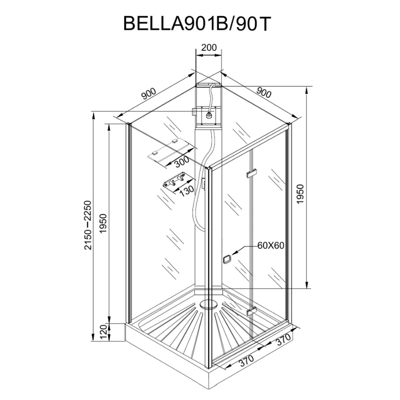 Кабина BELLA90T душевая без крыши Ceruttispa (90x90x215-225)