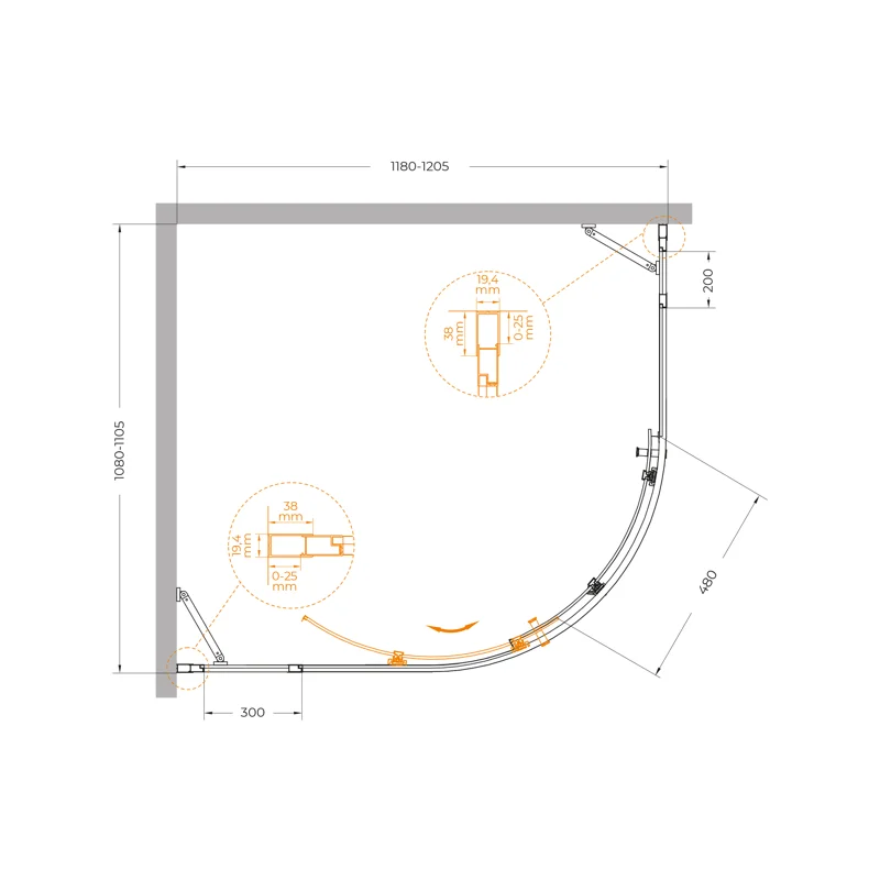Душевой уголок Cezares MOLVENO-RH-11-120/110-C-Cr-IV