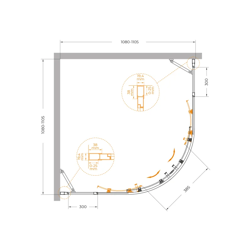 Душевой уголок Cezares MOLVENO-R-22-80+30-P-Cr